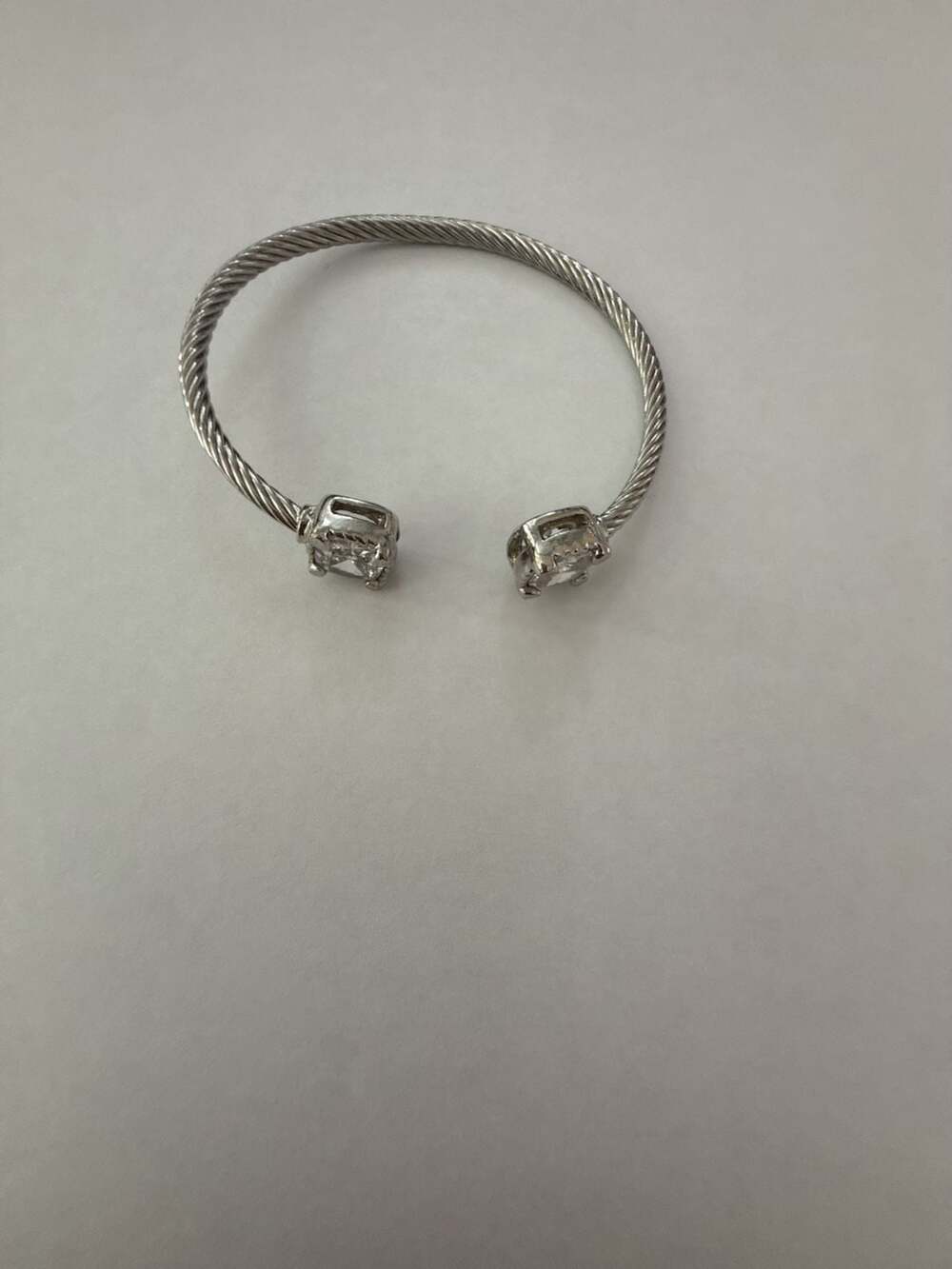 Silver Tone CZ Cable Cuff Bracelet